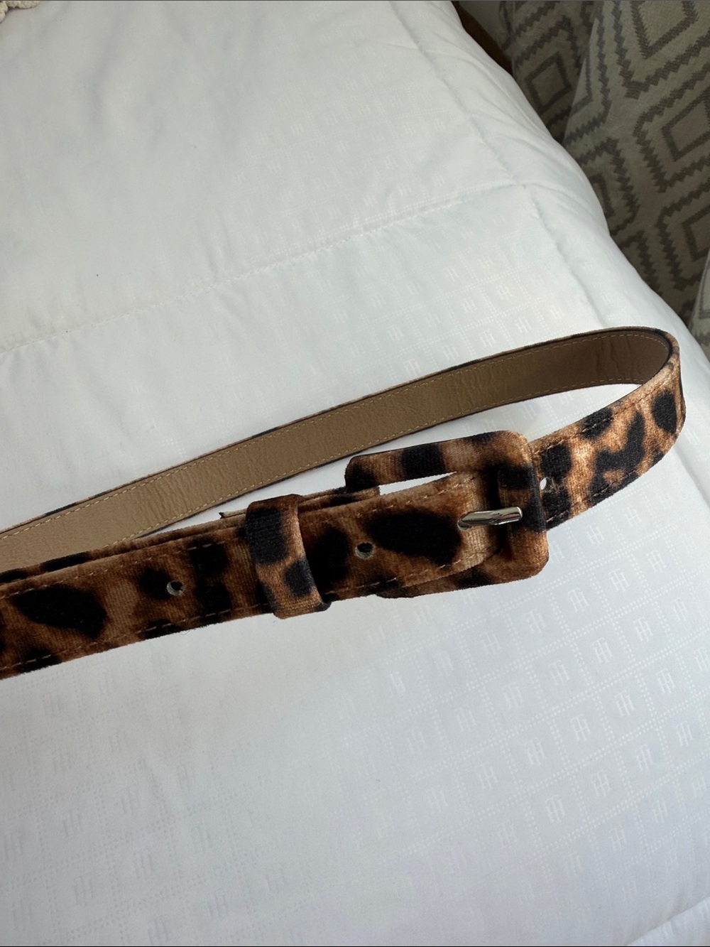 Leopard Print Velvet Belt - Brown